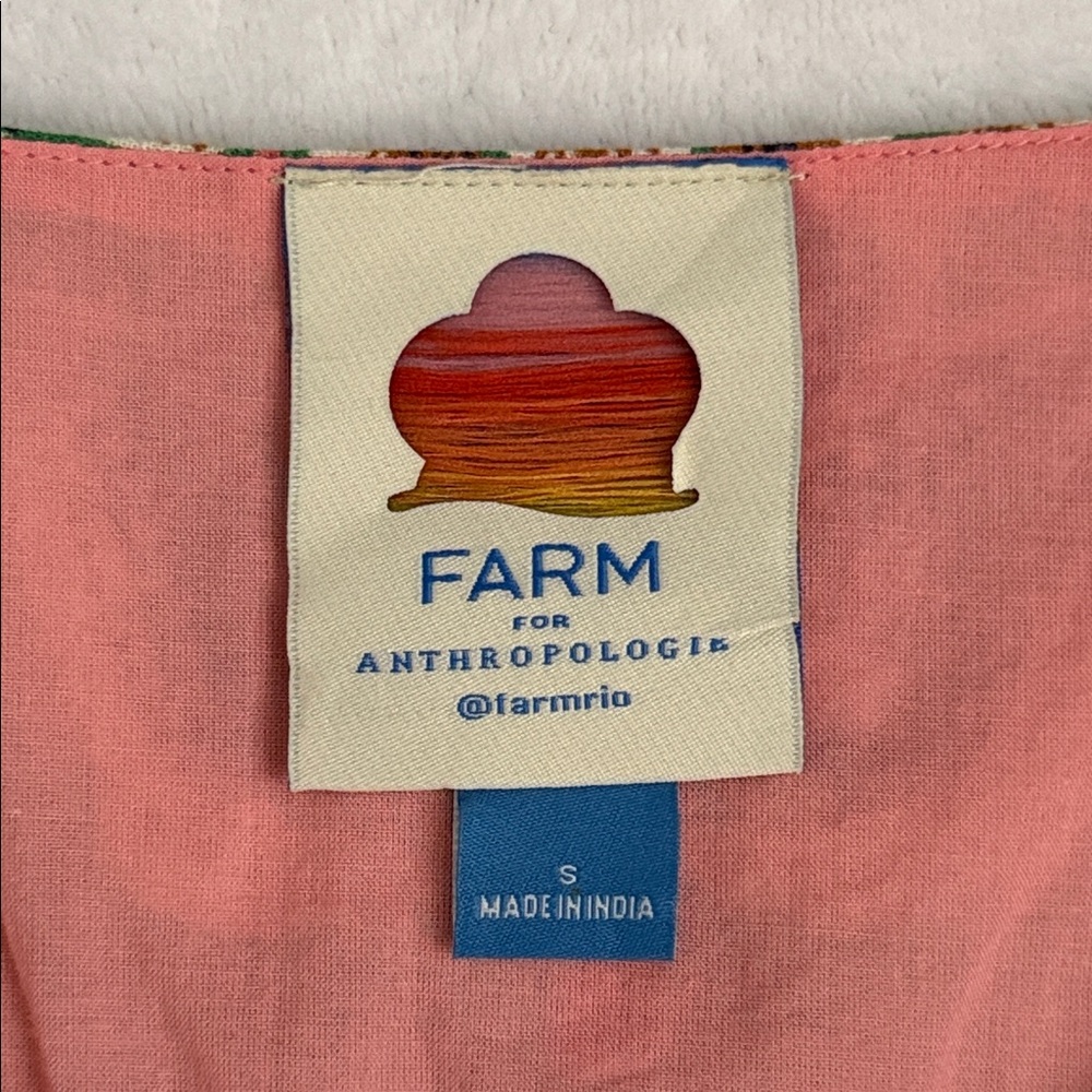 Farm Rio for Anthropologie | Deep-V Puff Sleeve Linen Blend Boho Crop Top (S) - Picture 8 of 16